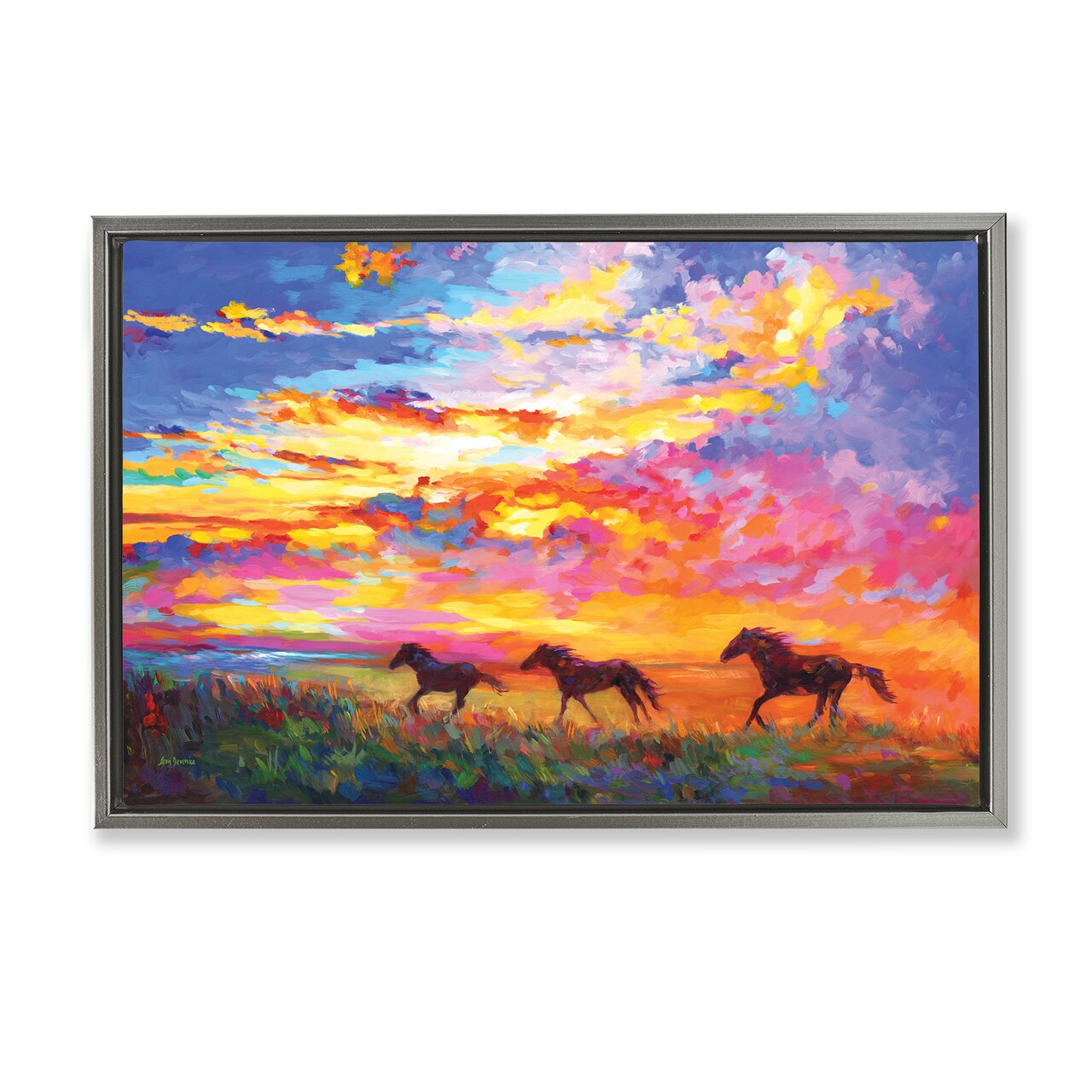 Stupell Industries Wild Horses at Sunset Framed Floater Canvas Wall Art Design by Leon Devenice